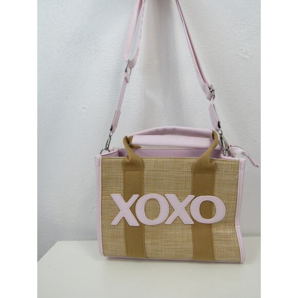NWT XOXO Woven Straw Tote Bag Removeable Crossbody Strap Baby Pink Purse - Picture 4 of 10